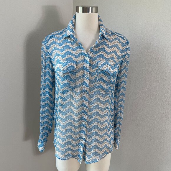 The Kooples XS Floral Silk Semi Sheer Button Up Shirt Long Sleeve Blouse - Picture 1 of 11